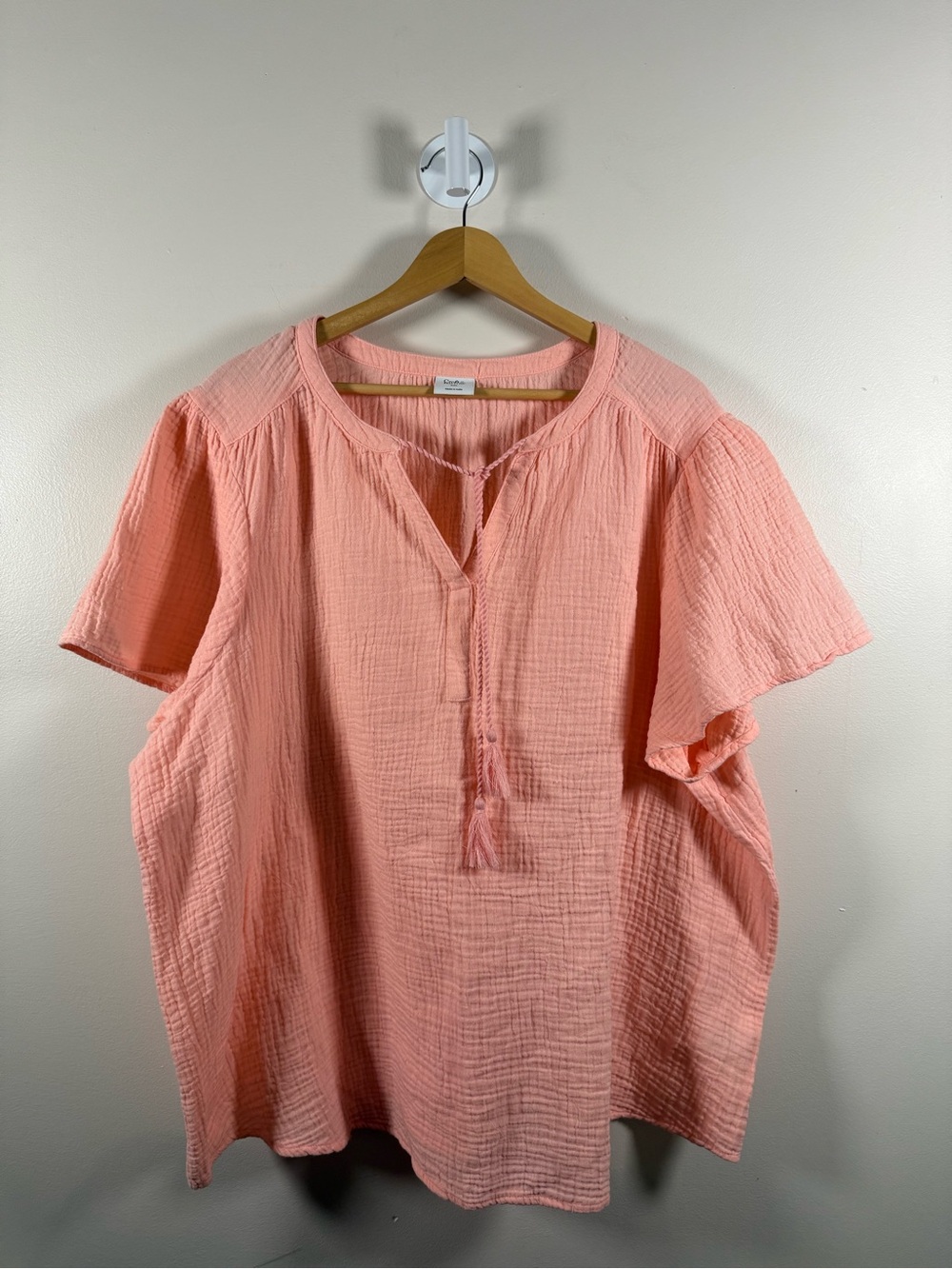 croft & barrow Coral Pink Short-Sleeve Tassel Peasant Top